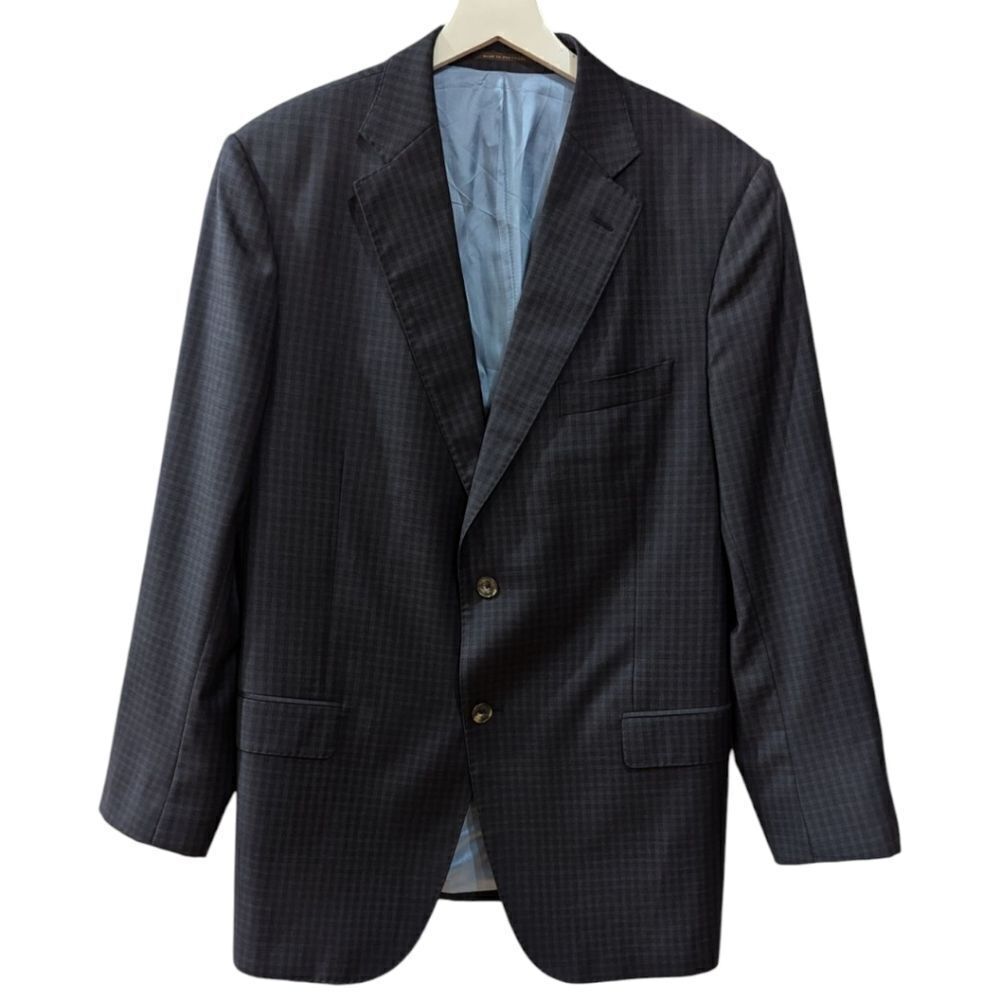 J. Hilburn Men's 45R Classic Fit Micro Check Navy Wool Blazer Two Button